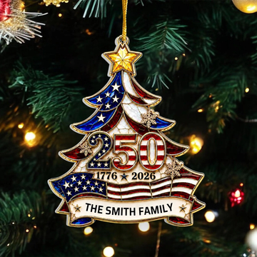 250 Years Of Freedom One Proud Family Personalized Acrylic Ornament Custom Name Christmas Ornament Usa Semiquincentennial Gift Patriotic Family Keepsake