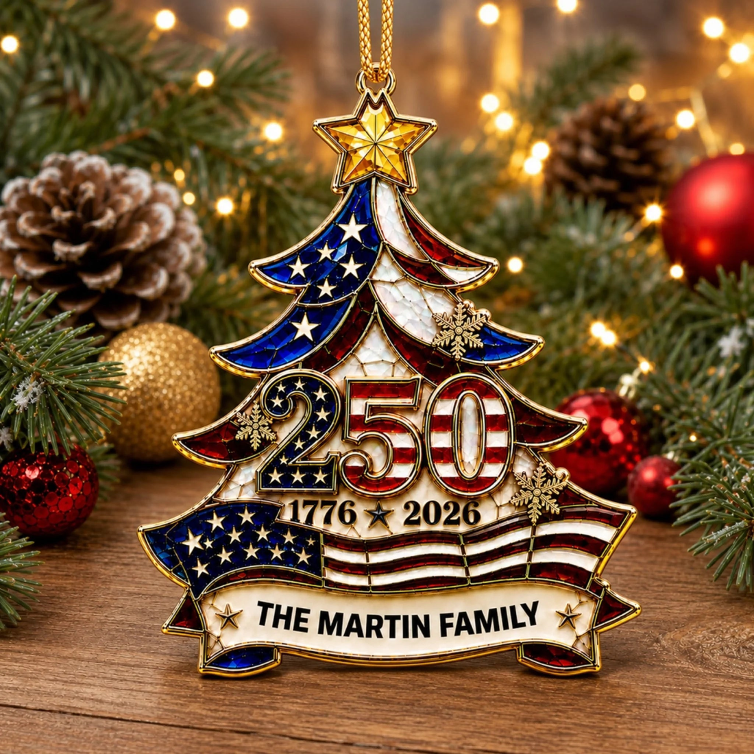 250 Years Of Freedom One Proud Family Personalized Acrylic Ornament Custom Name Christmas Ornament Usa Semiquincentennial Gift Patriotic Family Keepsake