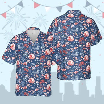 250 Years USA Hawaiian Shirt, Patriotic Eagle Aloha Button Up Shirt, 4th of July Shirt, American Flag Independence Day Outfit-1