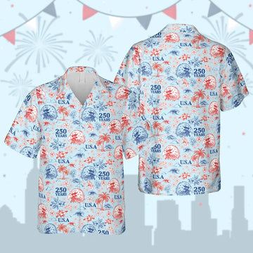 250 Years USA Hawaiian Shirt, Patriotic Eagle Aloha Button Up Shirt, 4th of July Shirt, American Flag Independence Day Outfit-2