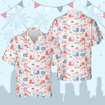 250 Years USA Hawaiian Shirt, Patriotic Eagle Aloha Button Up Shirt, 4th of July Shirt, American Flag Independence Day Outfit-3