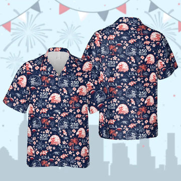 250 Years USA Hawaiian Shirt, Patriotic Eagle Aloha Button Up Shirt, 4th of July Shirt, American Flag Independence Day Outfit-4
