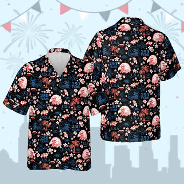 250 Years USA Hawaiian Shirt, Patriotic Eagle Aloha Button Up Shirt, 4th of July Shirt, American Flag Independence Day Outfit-5
