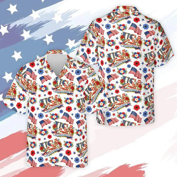 250 Years of Freedom Hawaiian Shirt, America 1776–2026 Patriotic Shirt, 4th of July Red White Blue Floral Shirt, USA 250th Anniversary Gift3