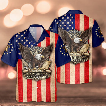 250th Anniversary 1776-2026 USA Flag Hawaii Shirt, USA 250 Years Independence Apparel, Personalize 250 Years of America, Patriotic Freedom