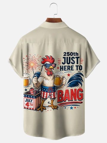 250th Anniversary Rooster Hawaiian Shirt - Just Here To Bang Funny 4th of July Patriotic Chicken Beer Shirt for Men Women