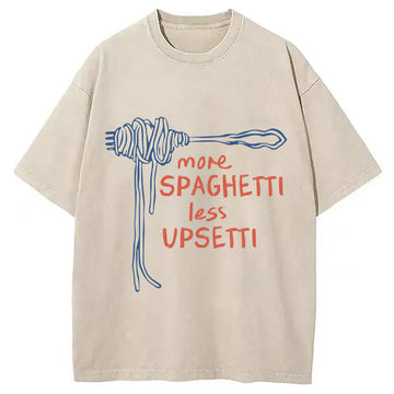 Personality fashion More Spaghetti Less Upsetti Funny Food Washed T-Shirt
