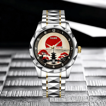 Customized Japanese Zen Pagoda Watch - Personalized Name - Gift For Japanese Culture Enthusiasts, Zen Lovers