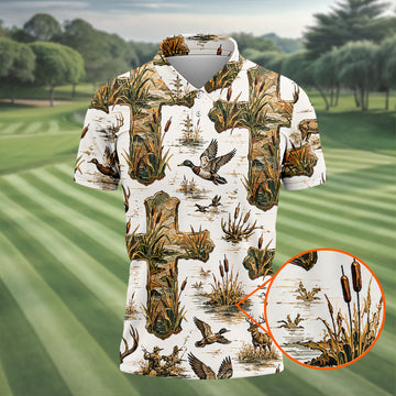 Faith Duck Hunting Polo Shirt Christian Cross Wetland Mallard Tee
