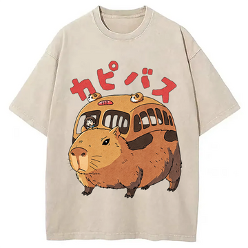 Personality fashion CapyBus Funny Washed T-Shirt
