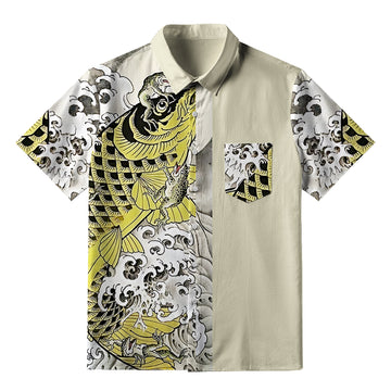 Personality fashion  Funny Frog Riding Koi Button-up Shirt