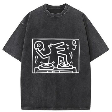 Personality fashion DJ Dog Washed T-Shirt