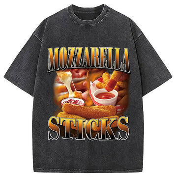 Personality fashion Mozzarella Cheese Sticks Funny Meme Washed T-Shirt