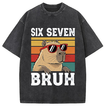 Personality fashion Funny Six Seven Capybara Washed T-Shirt
