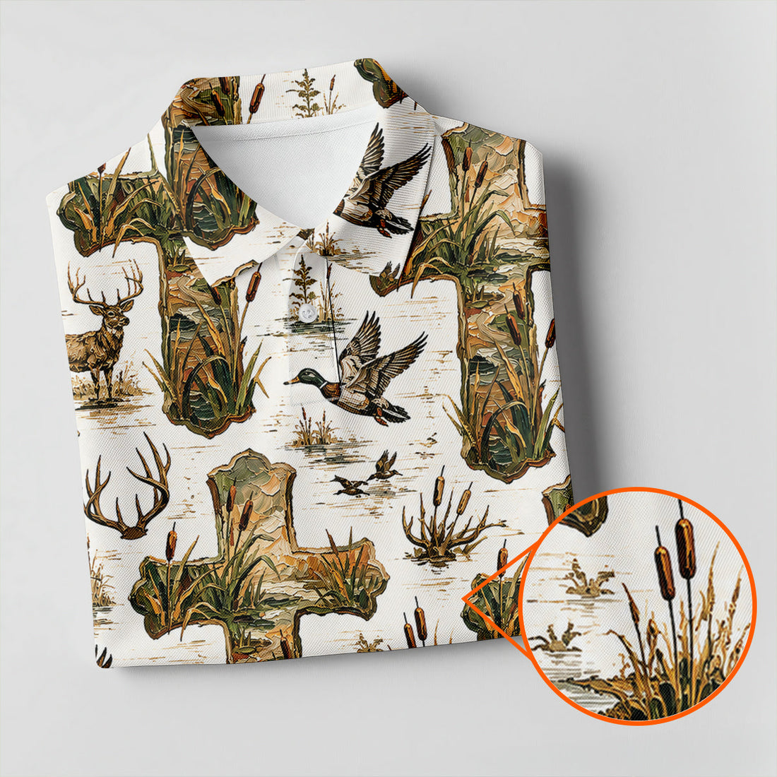 Faith Duck Hunting Polo Shirt Christian Cross Wetland Mallard Tee