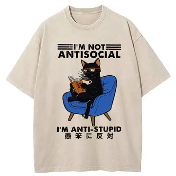 Personality fashion I'm Not Antisocial Washed T-Shirt
