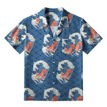 Personality fashion  Great Wave Off Octopus Aloha Hawaiian Shirt