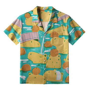 Personality fashion  Cute Capybaras Taking A Bath Aloha Hawaiian Shirt