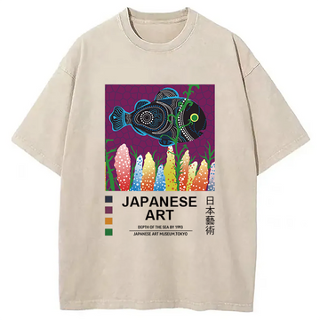 Personality fashion Ocean Fish Japanese Art Washed T-Shirt