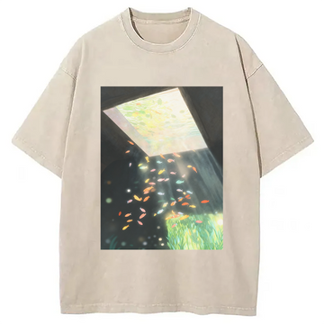 Personality fashion Fish Swimming in the Air Washed T-Shirt
