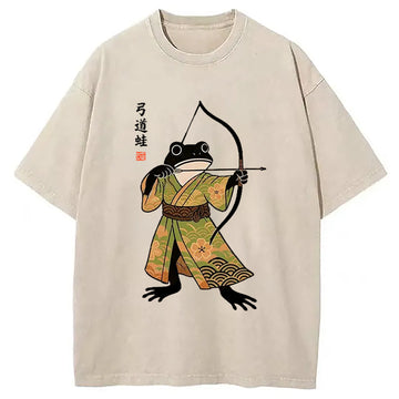 Personality fashion Frog Shooter Washed T-Shirt