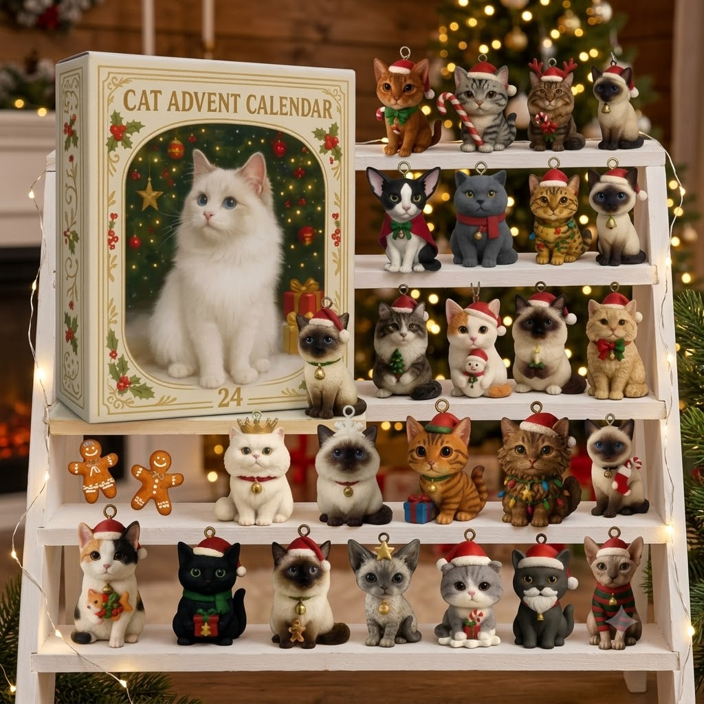 2D Acrylic Cat Advent Calendar 2025 24 Mini Cat Figurines Holiday Decor