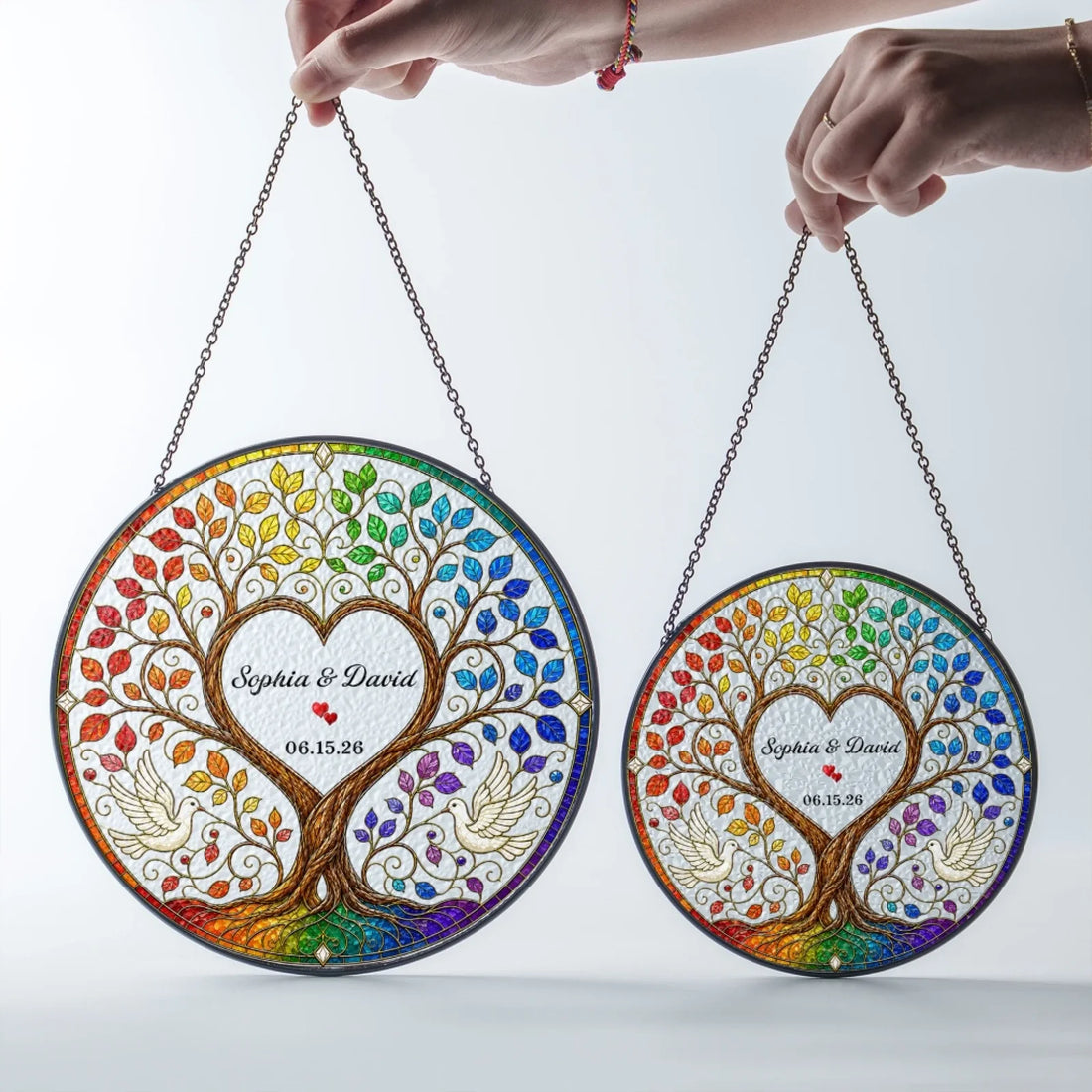 Four Seasons Tree Of Life Personalized Window Suncatcher Wedding Anniversary Gift For Couple Stained Glass Suncatcher Custom Couple Window Hanging Keepsake