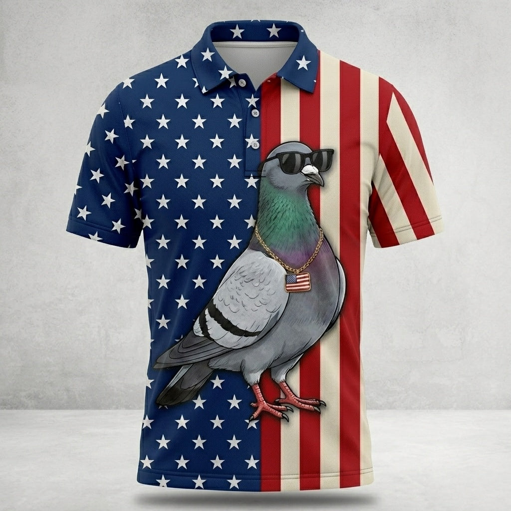 Pigeon Patriot Men Duck Polo Shirt