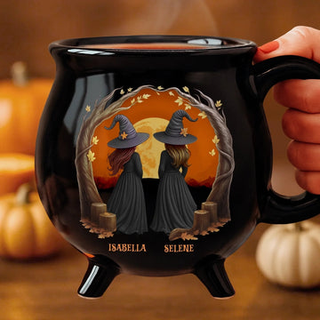 Broomate Witches - Personalized Halloween Black Ceramic Witch Mug - Halloween Gift For Family, Sisters, Friends, Siblings