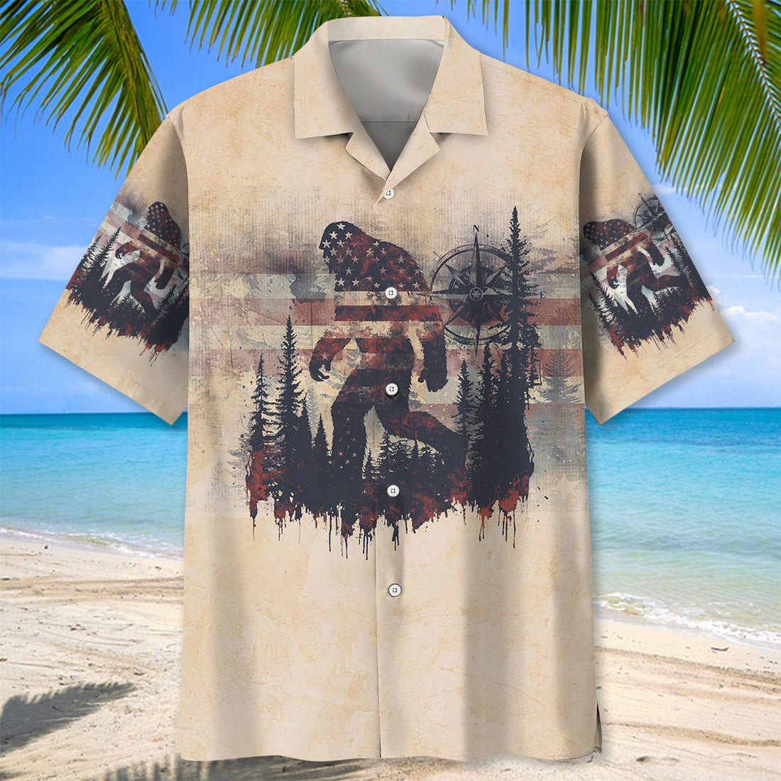 Vintage Bigfoot Not All Who Wander Are Lost Compass USA Hawaiian Shirt