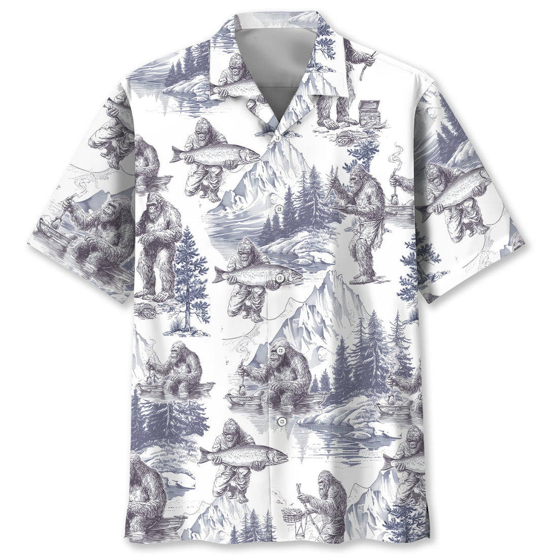 Vintage Bigfoot Goes Fishing Hawaiian Shirt