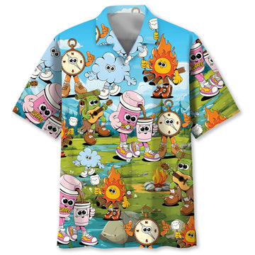 Vintage Camping Cartoon Mascot Hawaiian Shirt