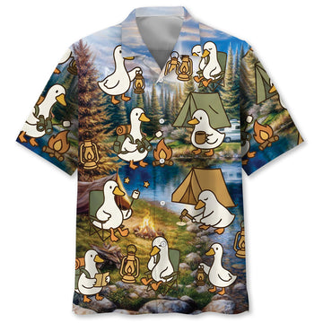 Funny Cute Goose Camping Hawaiian Shirt