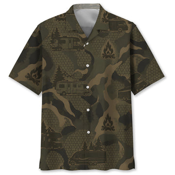 RV Car Camping Camouflage Hawaiian Shirt