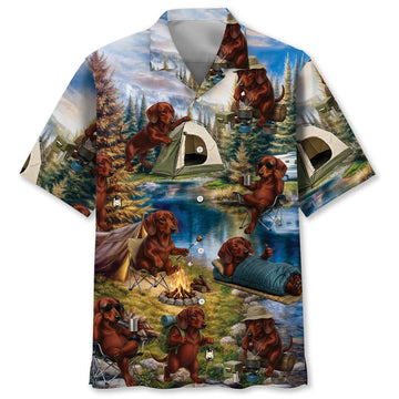Dachshund Dog Funny Camping Hawaiian Shirt