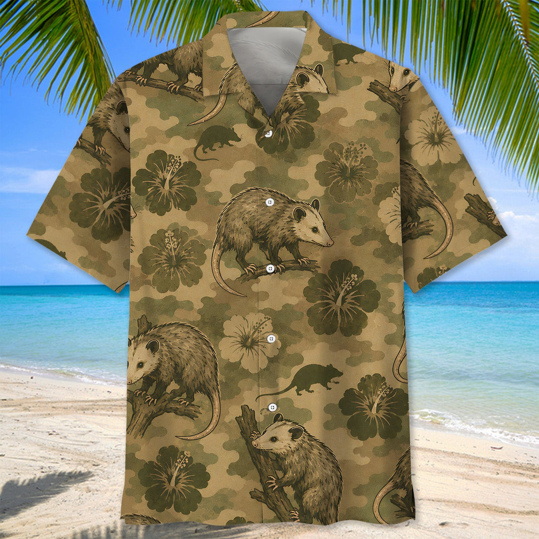 Opossum Hibiscus Camouflage Hawaiian Shirt