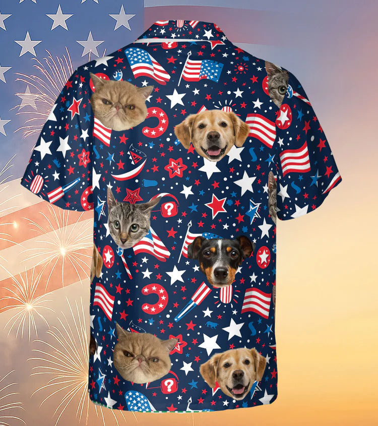Custom Pet Face Hawaiian Shirt  Personalized Dog Cat Photo Independence Day Shirt   4th of July Hawaiian Shirt 682302