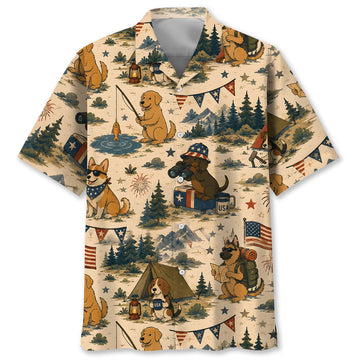 Cute Dog Camping Outdoor Hawaiian Shirt