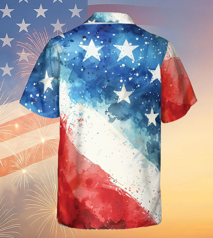 American Flag Hawaiian Shirt   Watercolor Stars And Stripes Shirt   Patriotic America Independence Day Hawaiian Shirt 682318