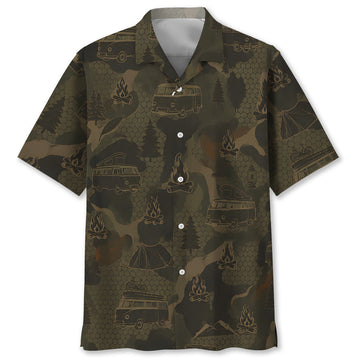 Car Camping Camouflage Hawaiian Shirt