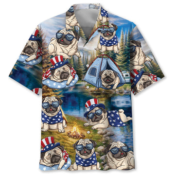 America Funny Pug Camping Hawaiian Shirt