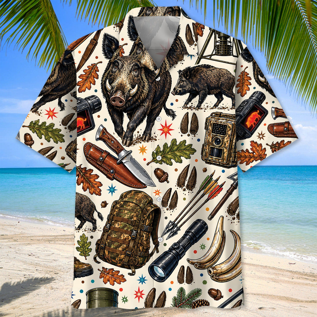 Wild Hog Hunting Vintage Art Colorful Hawaiian Shirt