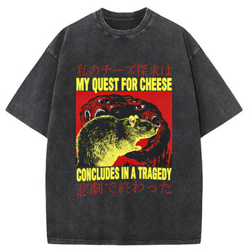 Personality fashion My Quest For Cheese Rat Japanese Washed T-Shirt
