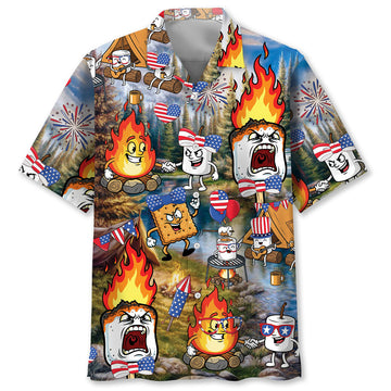 America Patriot Burnt Marshmallow Hawaiian Shirt