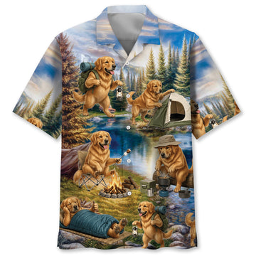 Golden Retriever Dog Funny Camping Hawaiian Shirt