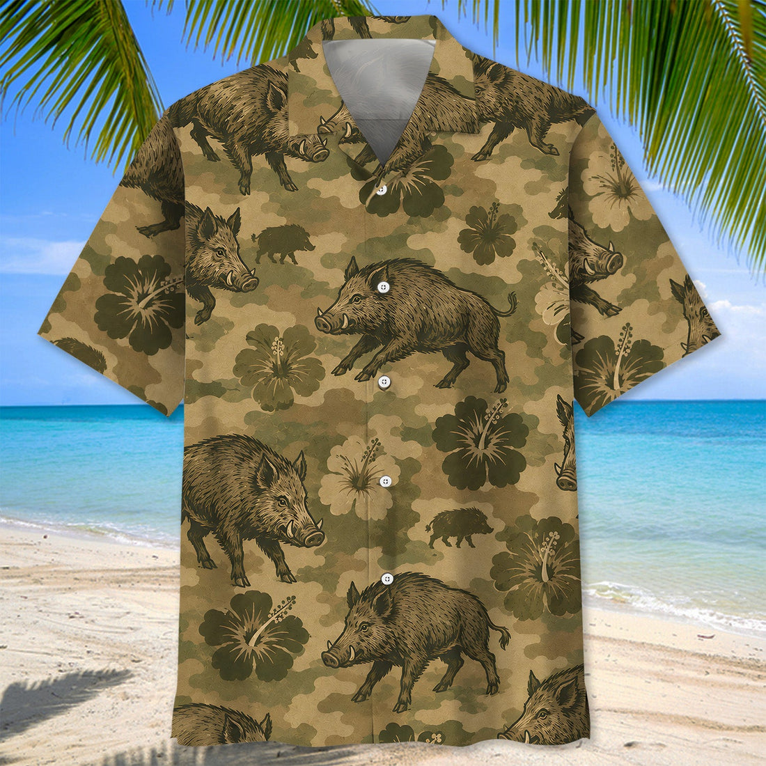 Hog Hibiscus Camouflage Hawaiian Shirt
