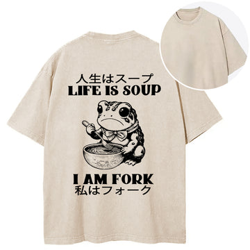 Personality fashion Life Is Soup I Am Fork Back Washed T-Shirt