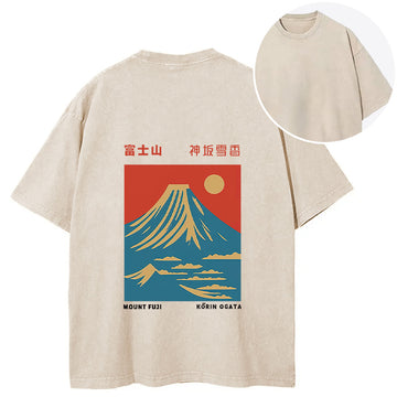 Personality fashion Mount Fuji Vintage Back Washed T-Shirt