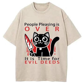 Personality fashion Mischievous Kitten Washed T-Shirt