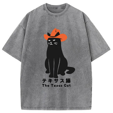 Personality fashion Meowdy The Texas Cat Washed T-Shirt